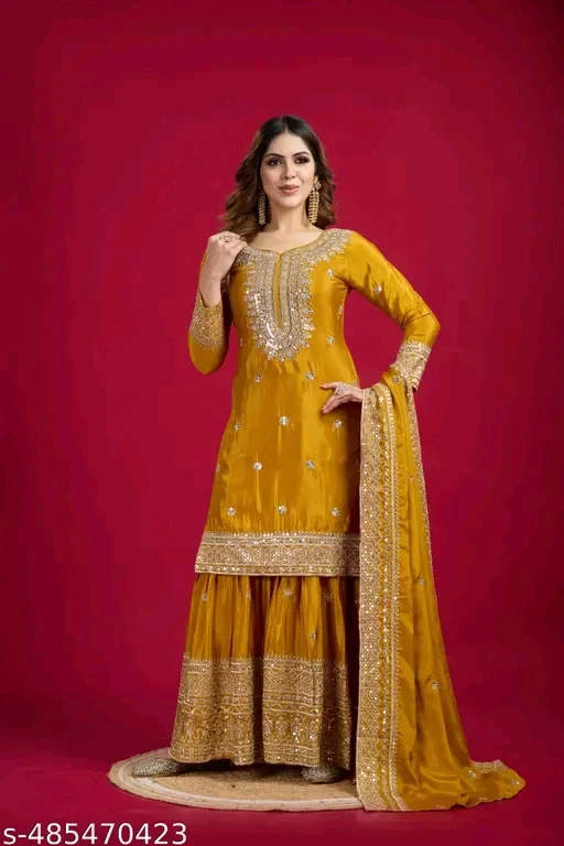 Designer yellow sharara suit for women